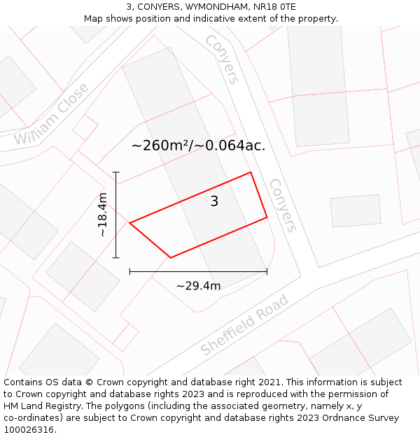 3, CONYERS, WYMONDHAM, NR18 0TE: Plot and title map