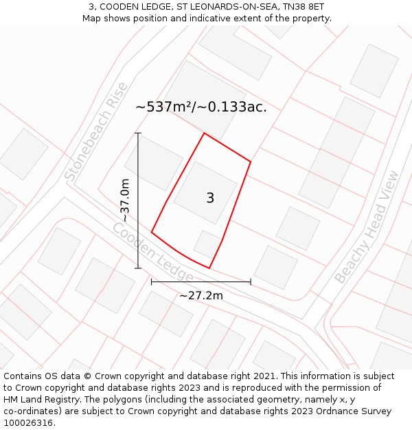 3, COODEN LEDGE, ST LEONARDS-ON-SEA, TN38 8ET: Plot and title map