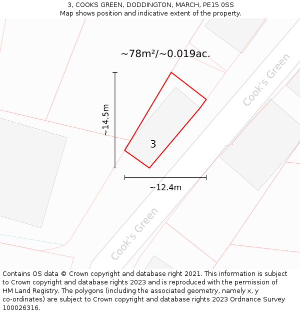3, COOKS GREEN, DODDINGTON, MARCH, PE15 0SS: Plot and title map