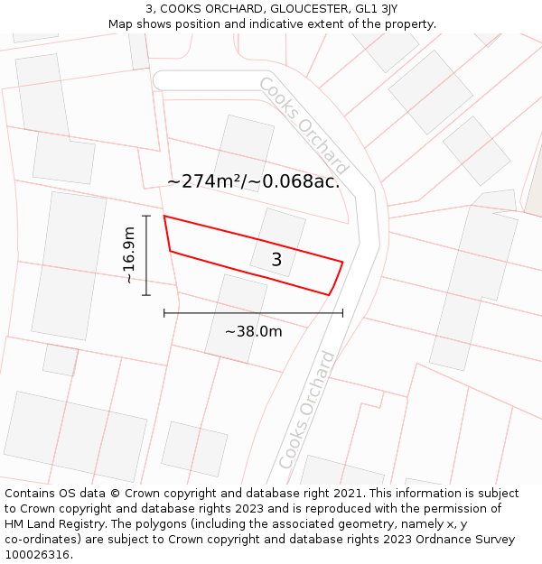 3, COOKS ORCHARD, GLOUCESTER, GL1 3JY: Plot and title map