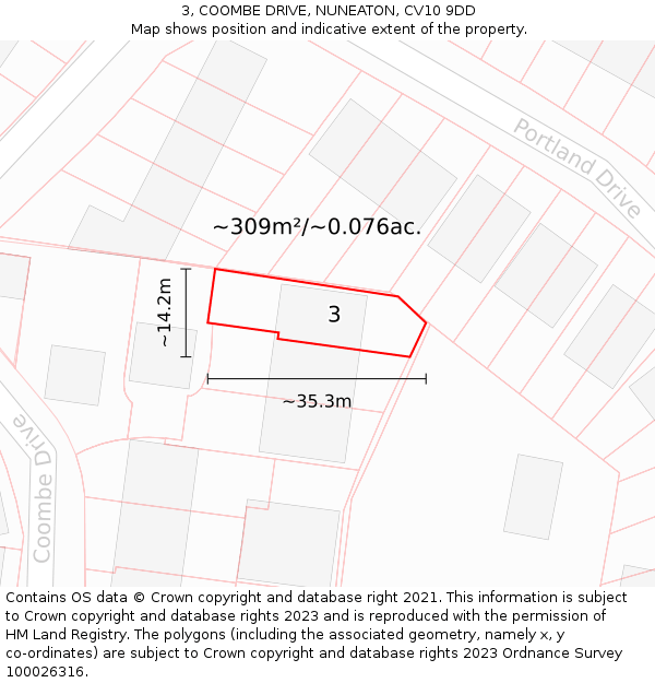 3, COOMBE DRIVE, NUNEATON, CV10 9DD: Plot and title map
