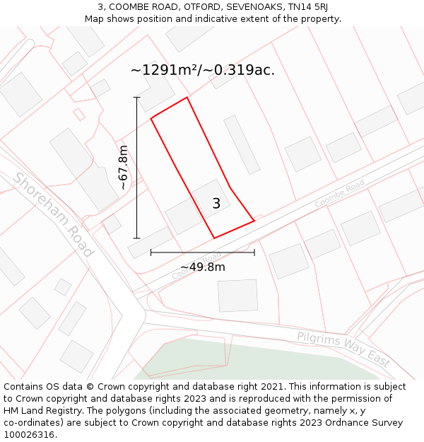 3, COOMBE ROAD, OTFORD, SEVENOAKS, TN14 5RJ: Plot and title map