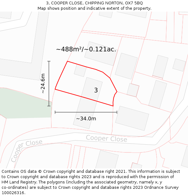 3, COOPER CLOSE, CHIPPING NORTON, OX7 5BQ: Plot and title map