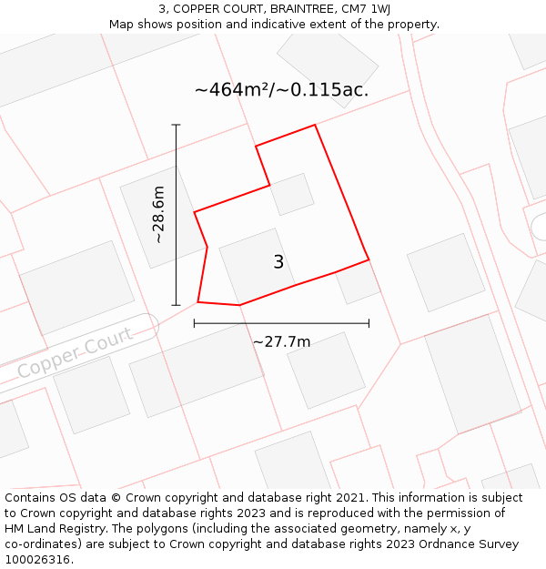 3, COPPER COURT, BRAINTREE, CM7 1WJ: Plot and title map