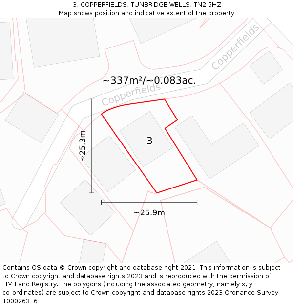 3, COPPERFIELDS, TUNBRIDGE WELLS, TN2 5HZ: Plot and title map