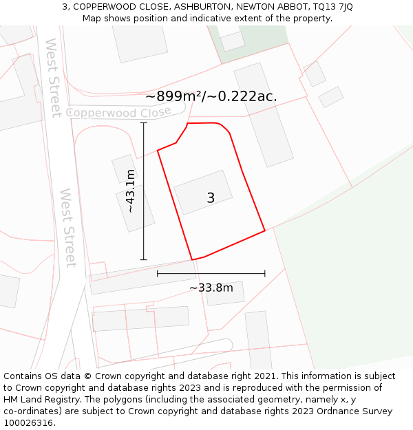 3, COPPERWOOD CLOSE, ASHBURTON, NEWTON ABBOT, TQ13 7JQ: Plot and title map