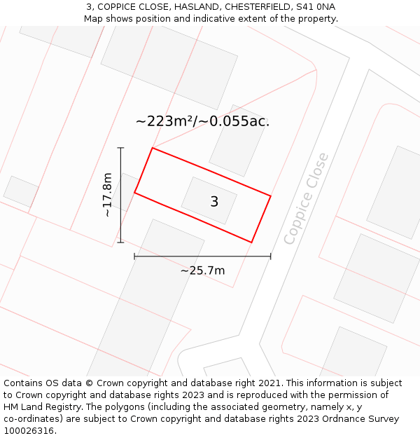 3, COPPICE CLOSE, HASLAND, CHESTERFIELD, S41 0NA: Plot and title map
