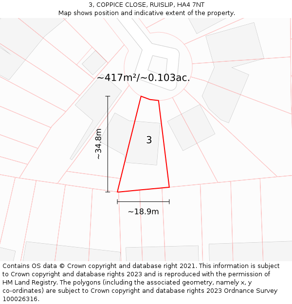3, COPPICE CLOSE, RUISLIP, HA4 7NT: Plot and title map