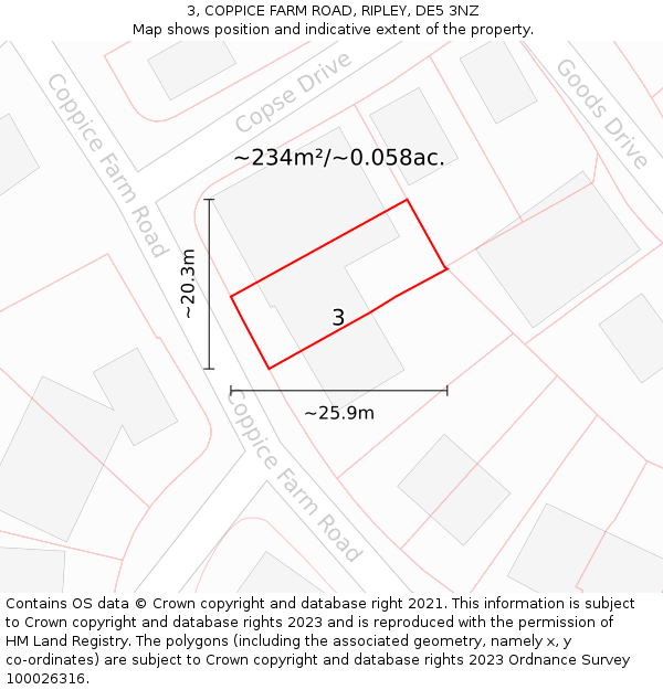 3, COPPICE FARM ROAD, RIPLEY, DE5 3NZ: Plot and title map