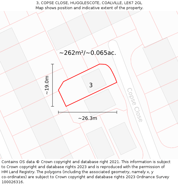 3, COPSE CLOSE, HUGGLESCOTE, COALVILLE, LE67 2GL: Plot and title map