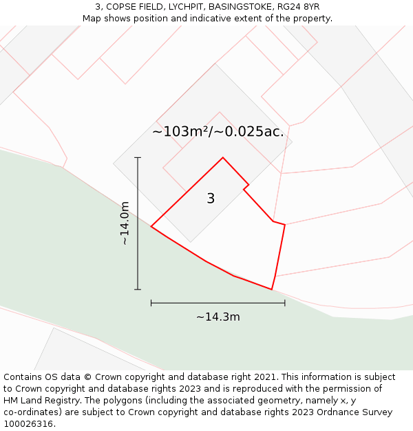 3, COPSE FIELD, LYCHPIT, BASINGSTOKE, RG24 8YR: Plot and title map
