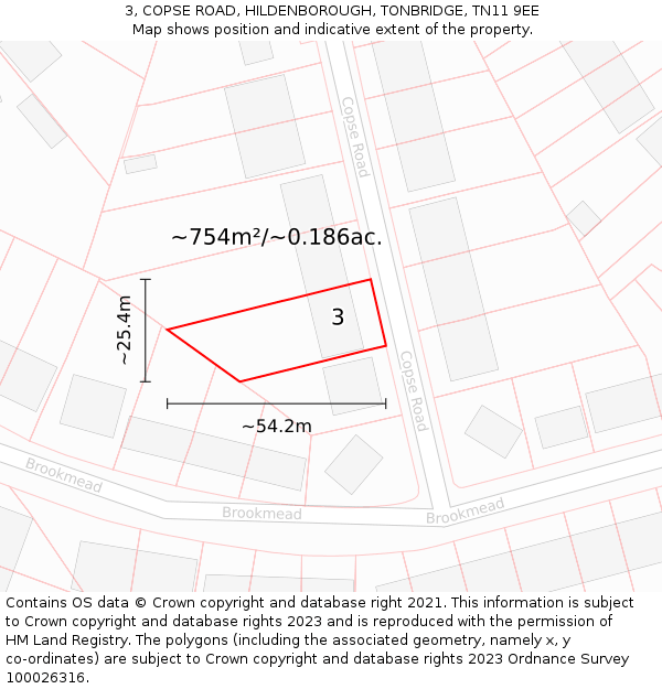 3, COPSE ROAD, HILDENBOROUGH, TONBRIDGE, TN11 9EE: Plot and title map