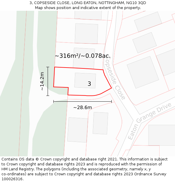 3, COPSESIDE CLOSE, LONG EATON, NOTTINGHAM, NG10 3QD: Plot and title map