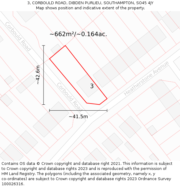 3, CORBOULD ROAD, DIBDEN PURLIEU, SOUTHAMPTON, SO45 4JY: Plot and title map