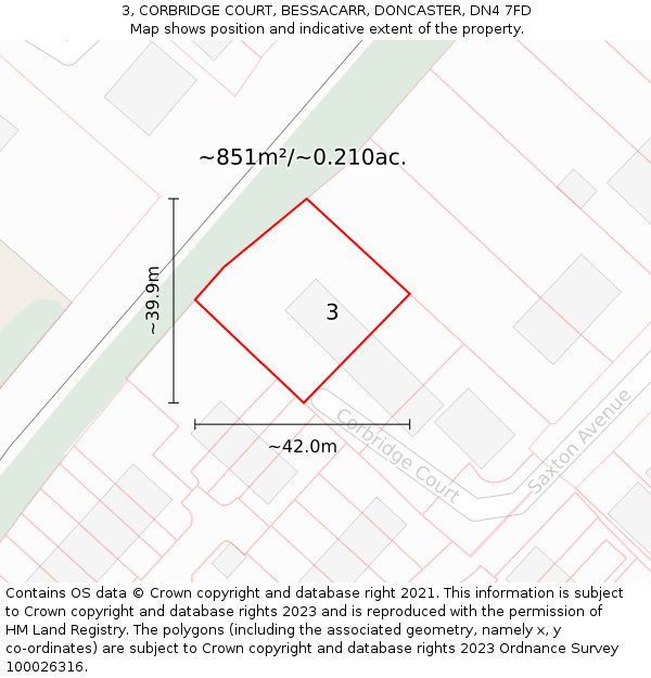 3, CORBRIDGE COURT, BESSACARR, DONCASTER, DN4 7FD: Plot and title map