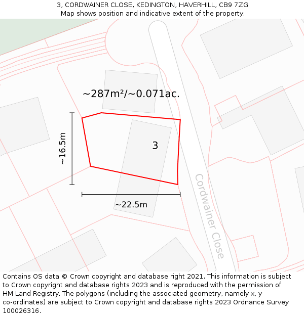 3, CORDWAINER CLOSE, KEDINGTON, HAVERHILL, CB9 7ZG: Plot and title map
