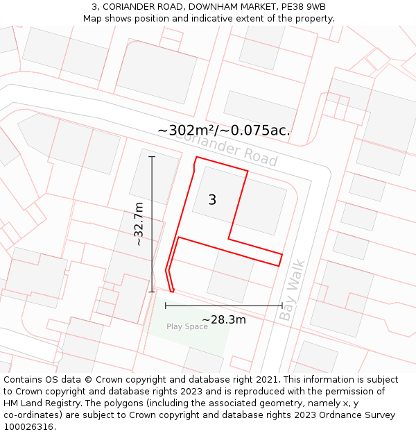 3, CORIANDER ROAD, DOWNHAM MARKET, PE38 9WB: Plot and title map
