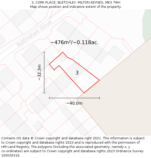 3, CORK PLACE, BLETCHLEY, MILTON KEYNES, MK3 7WH: Plot and title map