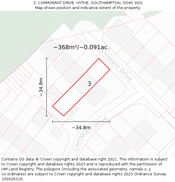 3, CORMORANT DRIVE, HYTHE, SOUTHAMPTON, SO45 3GG: Plot and title map