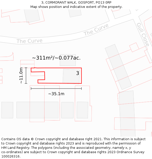 3, CORMORANT WALK, GOSPORT, PO13 0RP: Plot and title map