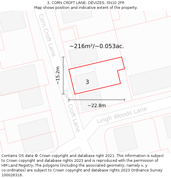 3, CORN CROFT LANE, DEVIZES, SN10 2FR: Plot and title map