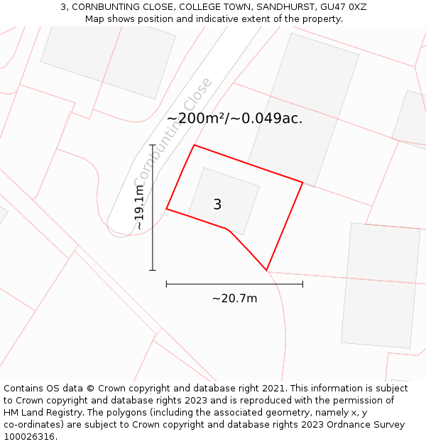 3, CORNBUNTING CLOSE, COLLEGE TOWN, SANDHURST, GU47 0XZ: Plot and title map