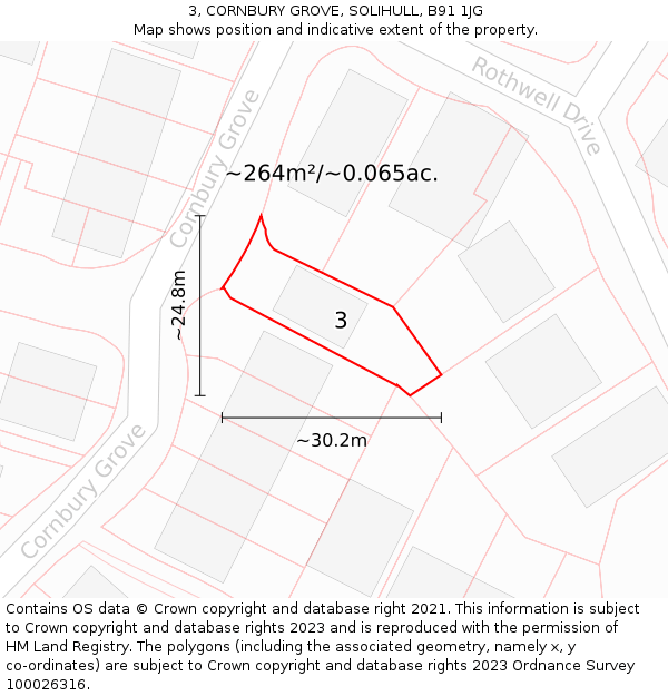 3, CORNBURY GROVE, SOLIHULL, B91 1JG: Plot and title map