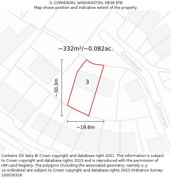 3, CORNDEAN, WASHINGTON, NE38 8TB: Plot and title map