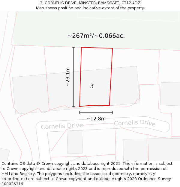 3, CORNELIS DRIVE, MINSTER, RAMSGATE, CT12 4DZ: Plot and title map