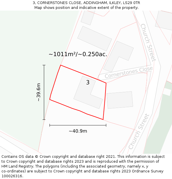 3, CORNERSTONES CLOSE, ADDINGHAM, ILKLEY, LS29 0TR: Plot and title map