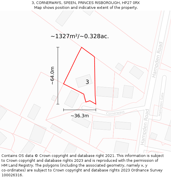 3, CORNERWAYS, SPEEN, PRINCES RISBOROUGH, HP27 0RX: Plot and title map