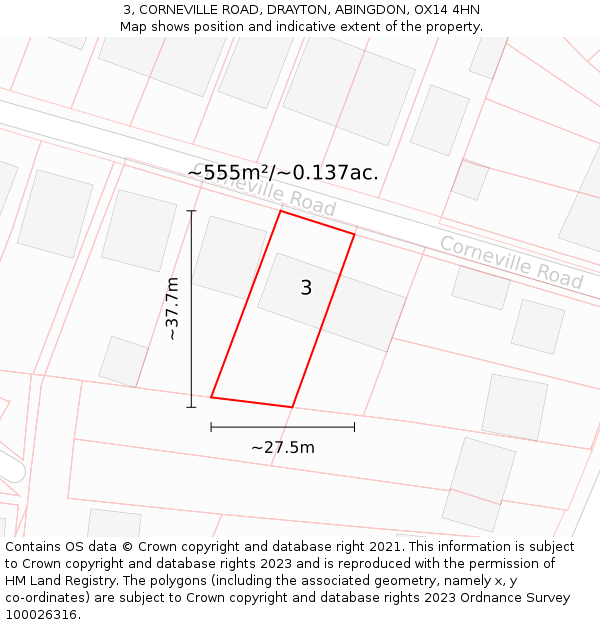 3, CORNEVILLE ROAD, DRAYTON, ABINGDON, OX14 4HN: Plot and title map