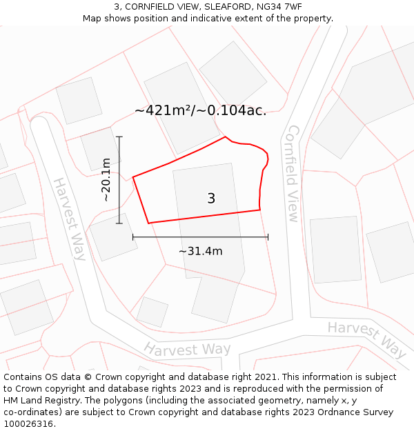 3, CORNFIELD VIEW, SLEAFORD, NG34 7WF: Plot and title map
