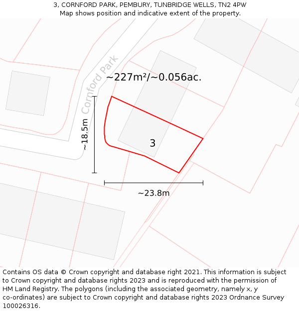 3, CORNFORD PARK, PEMBURY, TUNBRIDGE WELLS, TN2 4PW: Plot and title map