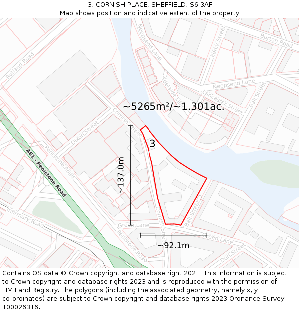 3, CORNISH PLACE, SHEFFIELD, S6 3AF: Plot and title map