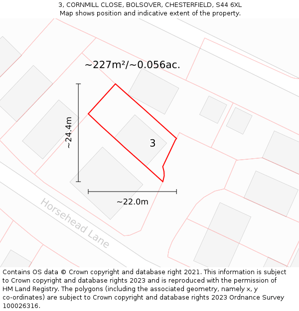 3, CORNMILL CLOSE, BOLSOVER, CHESTERFIELD, S44 6XL: Plot and title map
