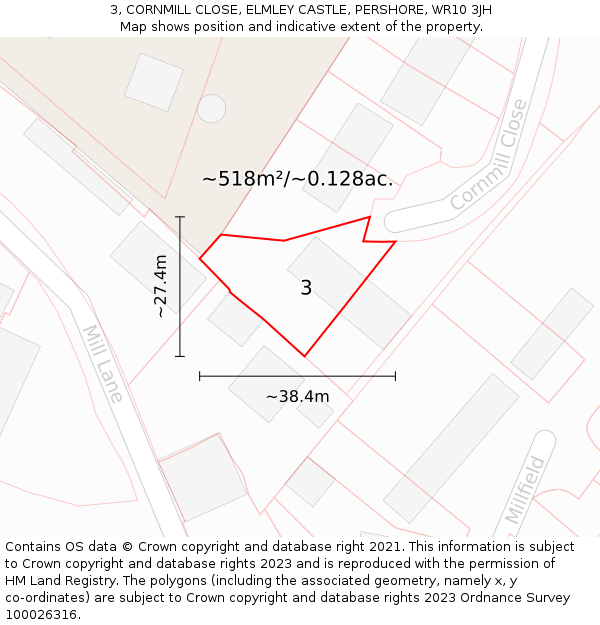 3, CORNMILL CLOSE, ELMLEY CASTLE, PERSHORE, WR10 3JH: Plot and title map