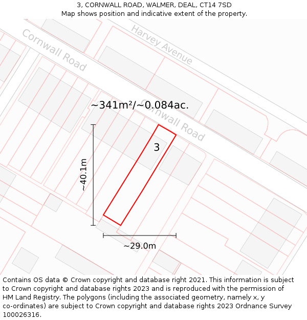 3, CORNWALL ROAD, WALMER, DEAL, CT14 7SD: Plot and title map