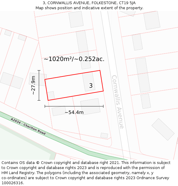 3, CORNWALLIS AVENUE, FOLKESTONE, CT19 5JA: Plot and title map