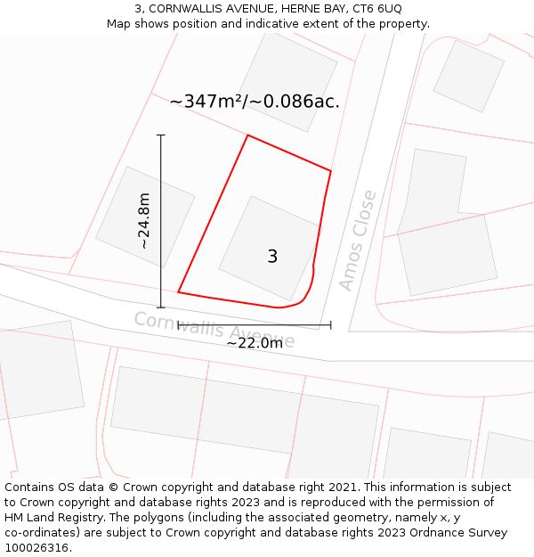 3, CORNWALLIS AVENUE, HERNE BAY, CT6 6UQ: Plot and title map