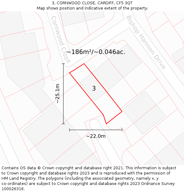 3, CORNWOOD CLOSE, CARDIFF, CF5 3QT: Plot and title map