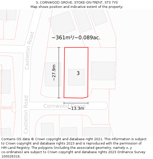 3, CORNWOOD GROVE, STOKE-ON-TRENT, ST3 7YS: Plot and title map