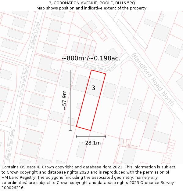 3, CORONATION AVENUE, POOLE, BH16 5PQ: Plot and title map