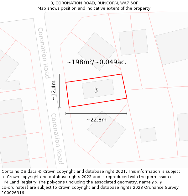 3, CORONATION ROAD, RUNCORN, WA7 5QF: Plot and title map