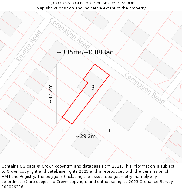 3, CORONATION ROAD, SALISBURY, SP2 9DB: Plot and title map