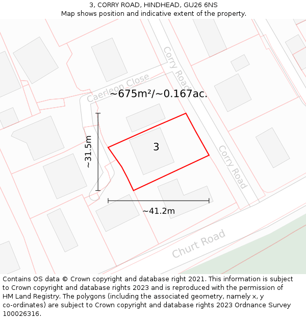 3, CORRY ROAD, HINDHEAD, GU26 6NS: Plot and title map