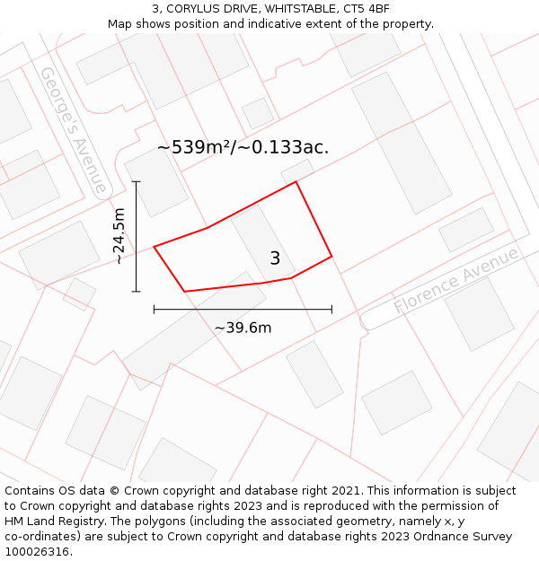 3, CORYLUS DRIVE, WHITSTABLE, CT5 4BF: Plot and title map