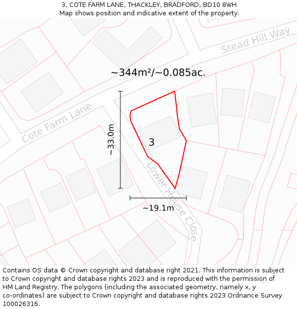3, COTE FARM LANE, THACKLEY, BRADFORD, BD10 8WH: Plot and title map