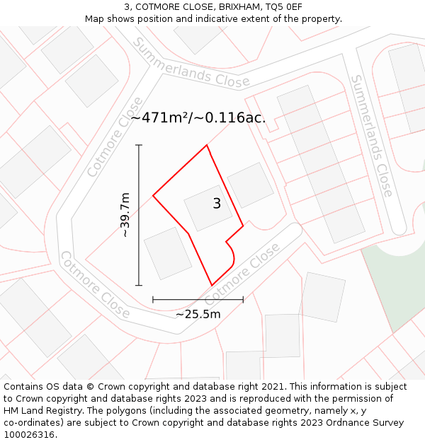 3, COTMORE CLOSE, BRIXHAM, TQ5 0EF: Plot and title map