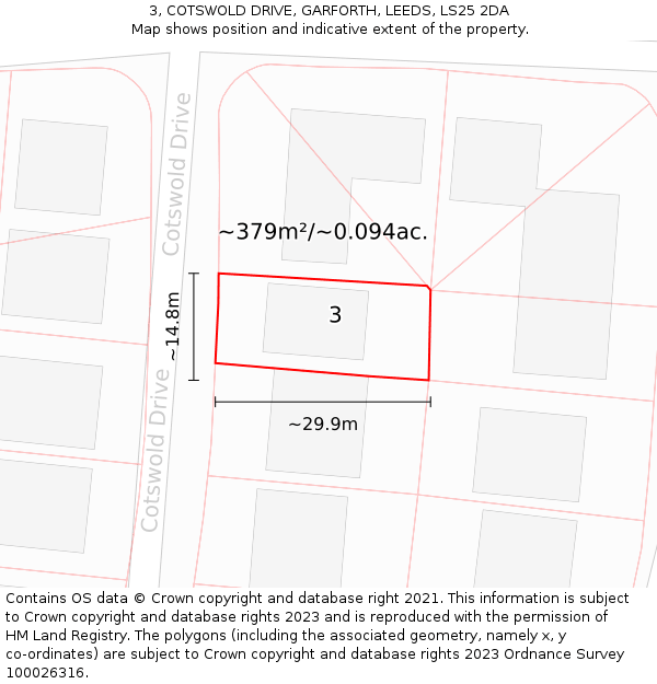 3, COTSWOLD DRIVE, GARFORTH, LEEDS, LS25 2DA: Plot and title map